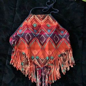 halter bathing suit top with fringes